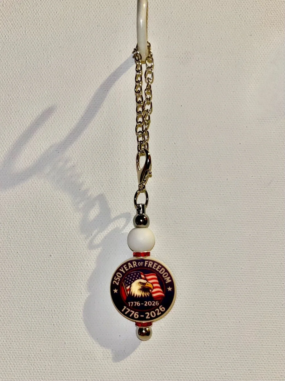 Patriotic 250th Anniversary American Eagle & Flag Cup Charm w/Red Rhinestones
